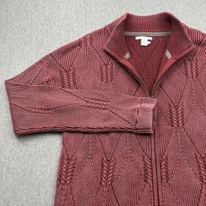 Carbon 2 Cobalt Sweater Jacket Womens XL Burgundy Cotton Knit Full Zip 355069